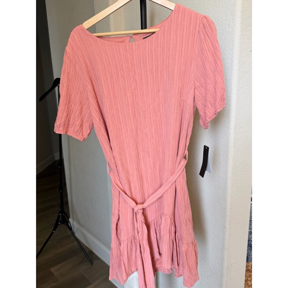 City Studio Pink Textured Mini Dress with Tie Waist L